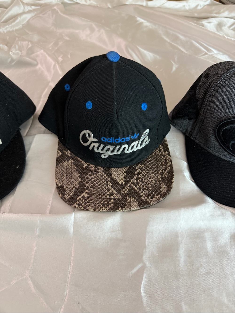 adidas Originals Black Cap with Brown Snake-Print Brim & Blue Accents